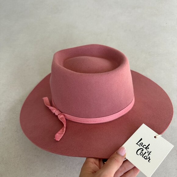 NWT Lack Of Color Zulu Wool Felt Fedora Hat In Rose Pink High Crown Wide Brim - Picture 5 of 10
